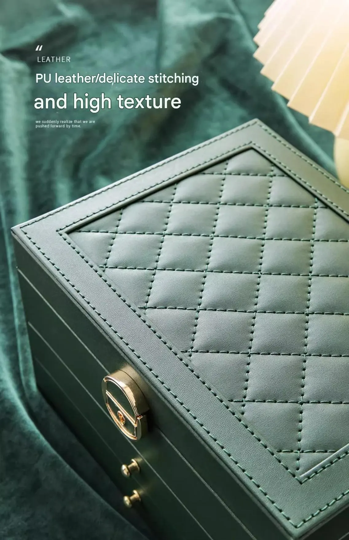 Leather jewellery storage box with three drawers in choice of colours.