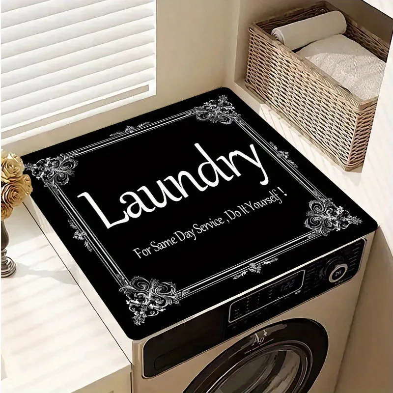 Square washing machine mat with abstract printed pattern in polyester fibre for laundry floor protection