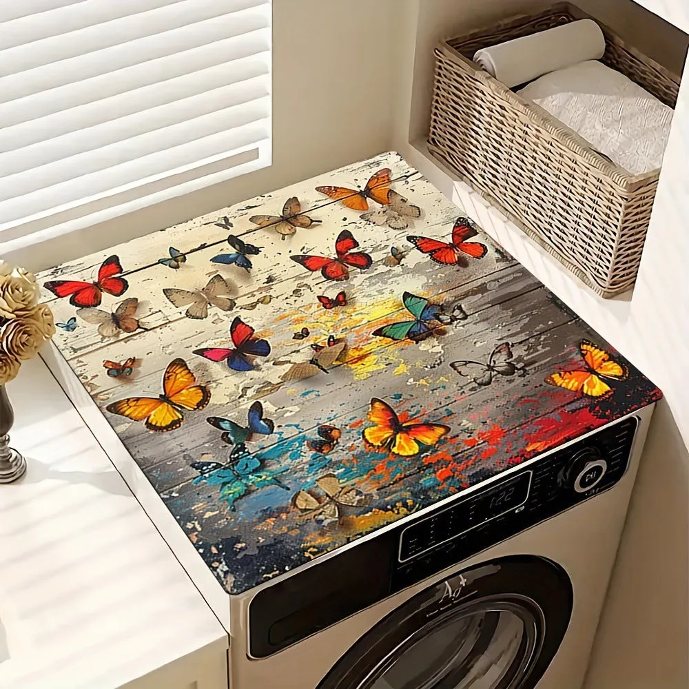 Square washing machine mat with abstract printed pattern in polyester fibre for laundry floor protection