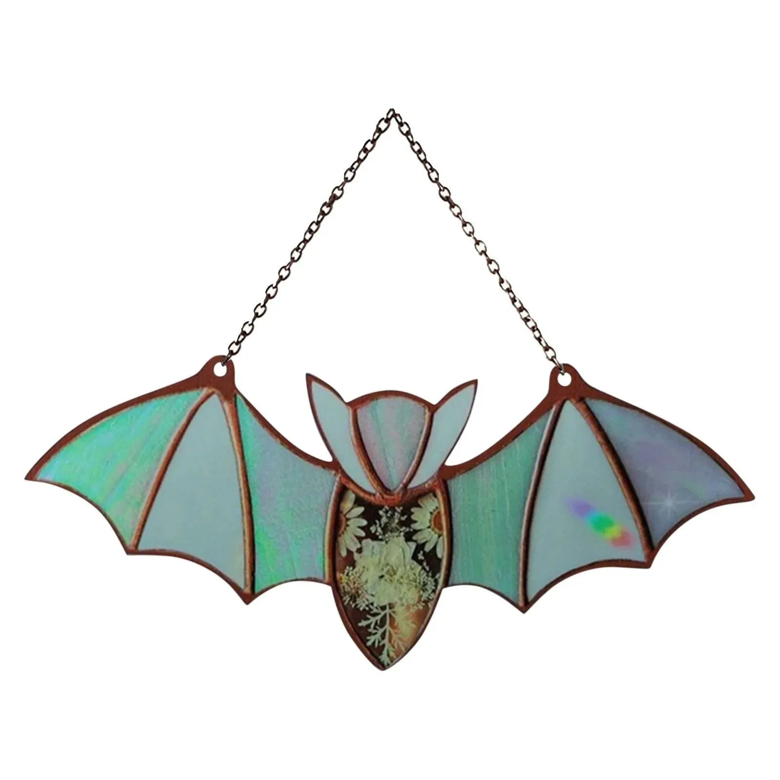 A modern art style bat printed on a clear acrylic wall hanging pendant.