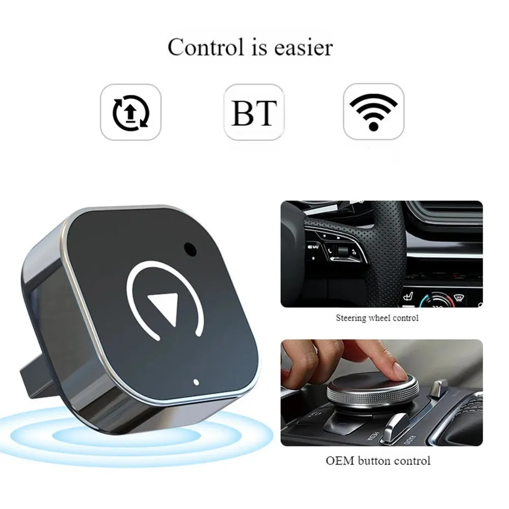 Black wireless CarPlay conversion adapter with USB connection for vehicle factory systems
