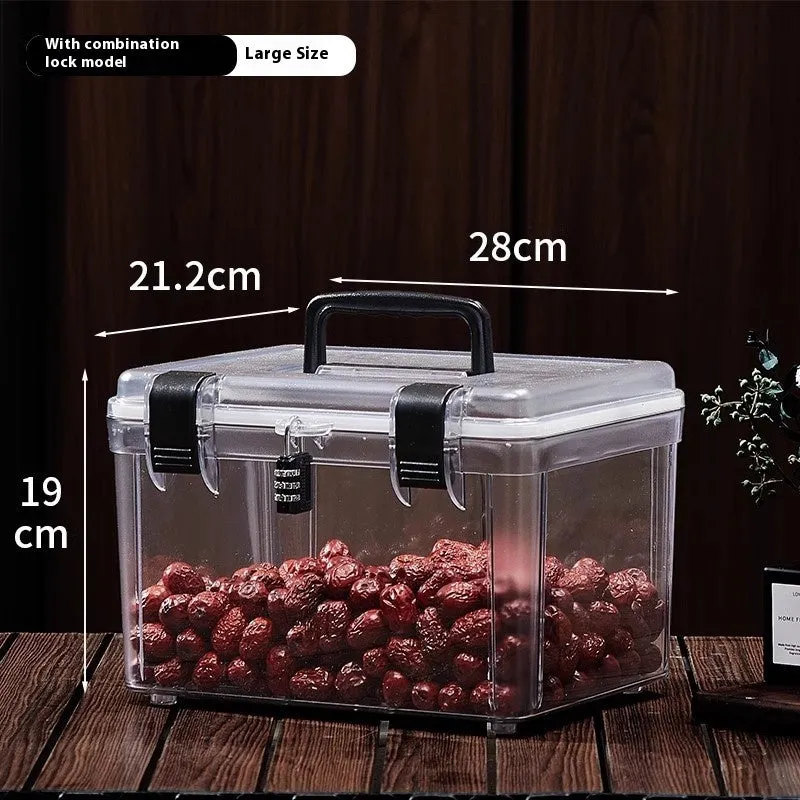 Transparent ABS plastic storage box with lock mechanism for medicine and fish maw storage