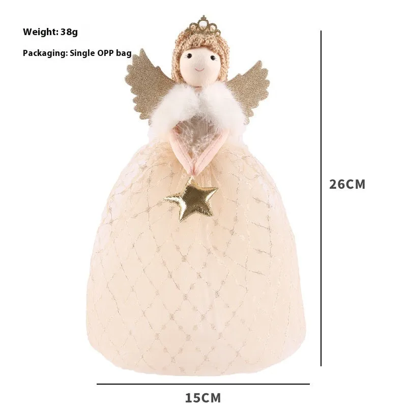 Angel little girl doll ornament in non-woven fabric, gold colour, 26 by 15 centimetres