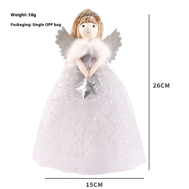 Angel little girl doll ornament in non-woven fabric, gold colour, 26 by 15 centimetres