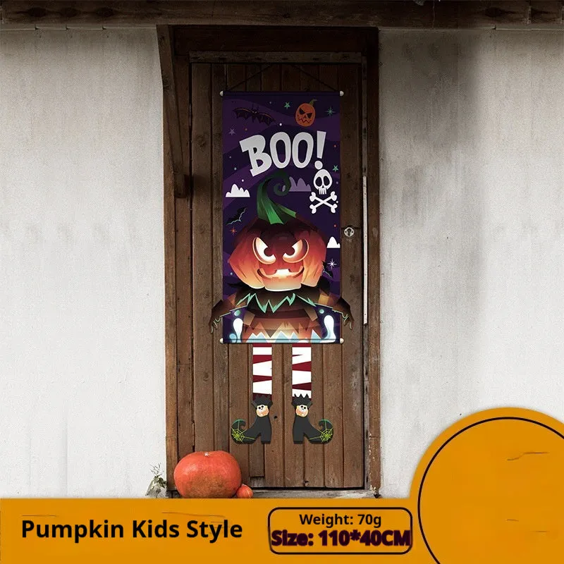Cloth Halloween pumpkin wall hanging decoration 110×40cm with hooks