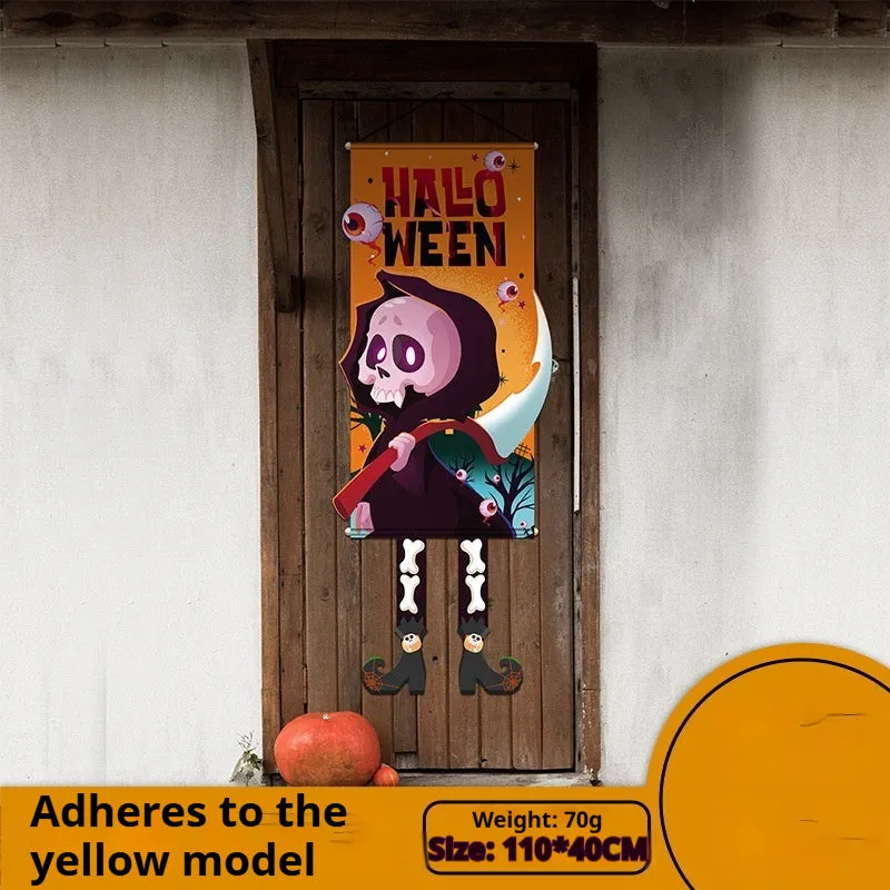 Cloth Halloween pumpkin wall hanging decoration 110×40cm with hooks