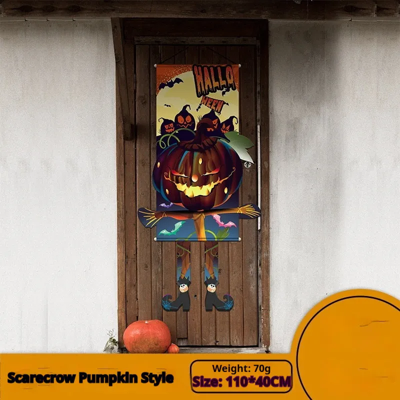 Cloth Halloween pumpkin wall hanging decoration 110×40cm with hooks