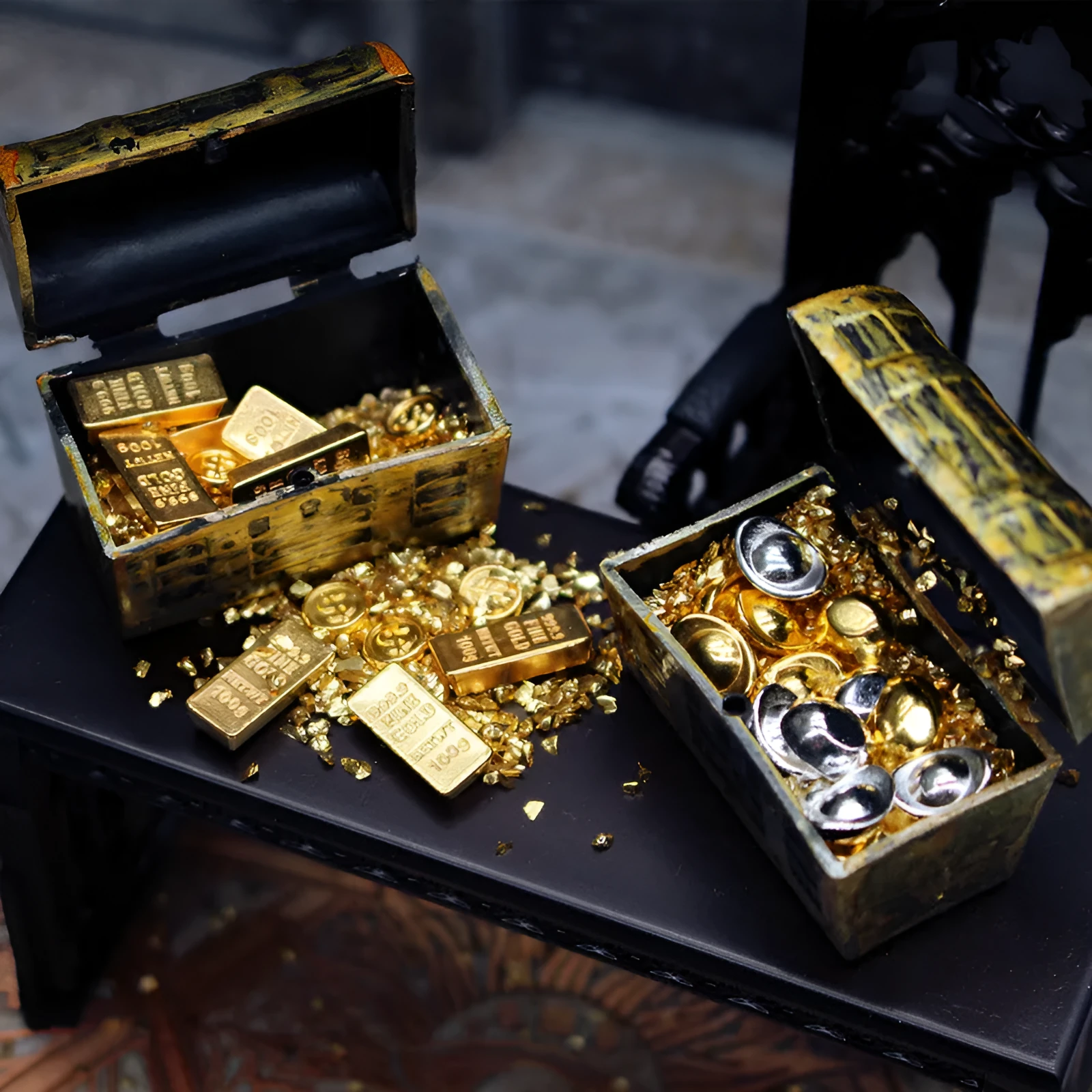 Alloy gold coin treasure box doll house miniature ornament for teenagers