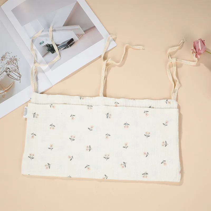Cotton double layer baby bedside buggy bag in American Gray Flower colour with two compartments