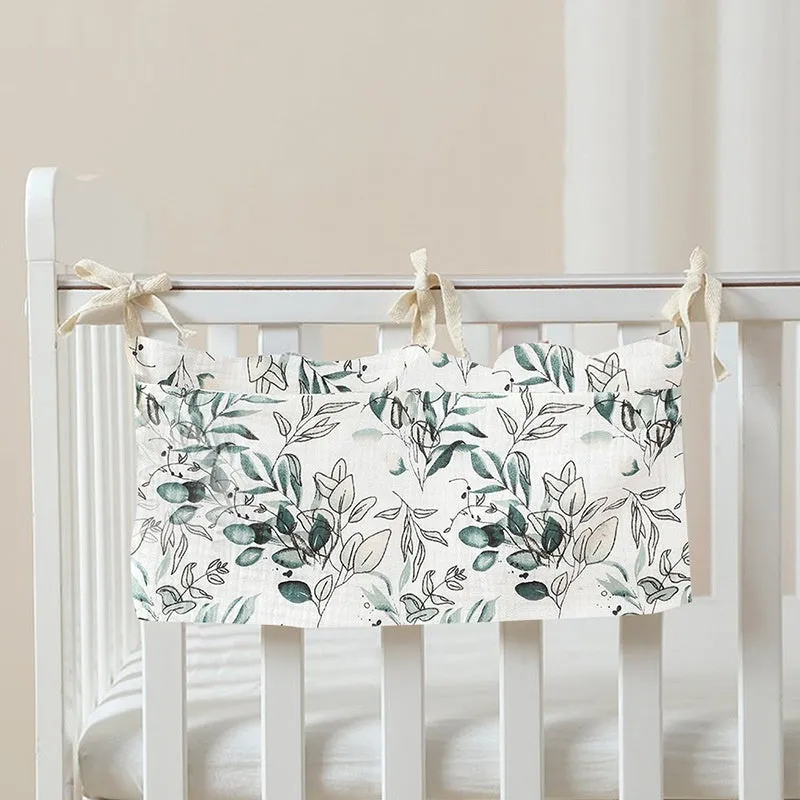 Cotton double layer baby bedside buggy bag in American Gray Flower colour with two compartments