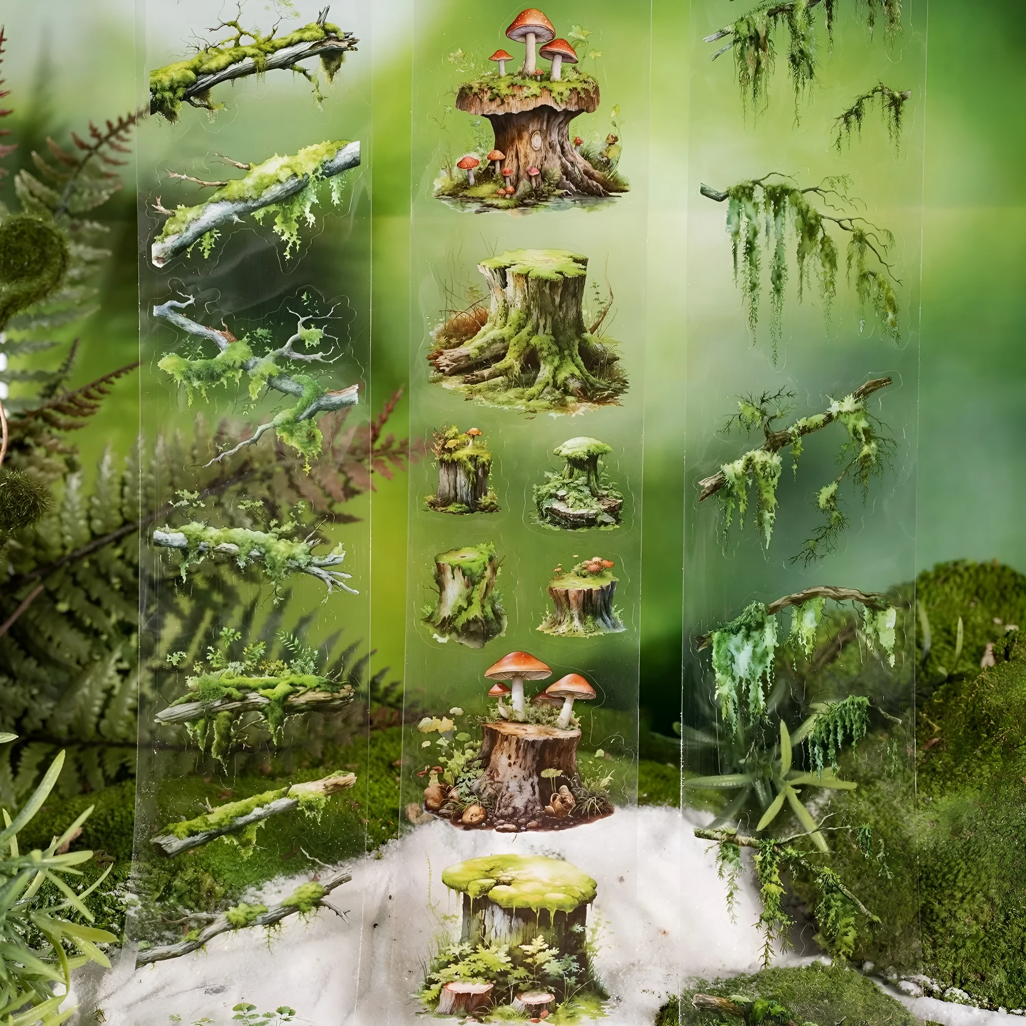 Forest Moss Series DIY decorative stickers roll with PET material, 60mm wide, in woodland colours