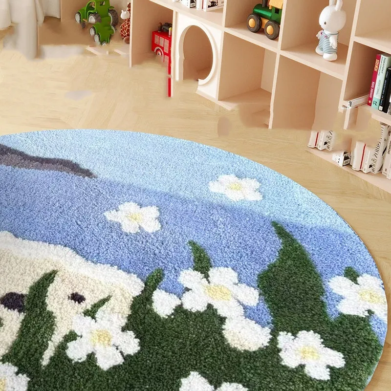 Hailang round blue snow mountain cartoon carpet for children's bedroom