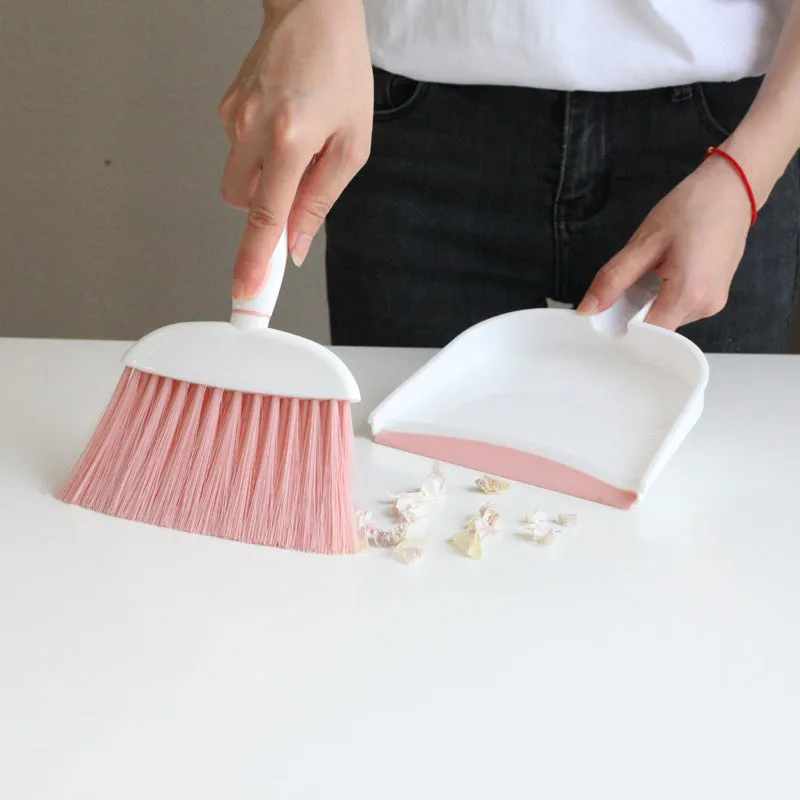 Mini plastic dusting brush and dustpan suit in small size with colour options cherry blossom powder, glacier blue, Nordic green, gray, blue white, and green white