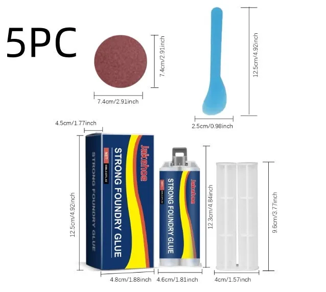 85ml bottle of two-part epoxy metal adhesive glue with applicator tools for waterproof repairs on stainless steel, copper, and aluminium.