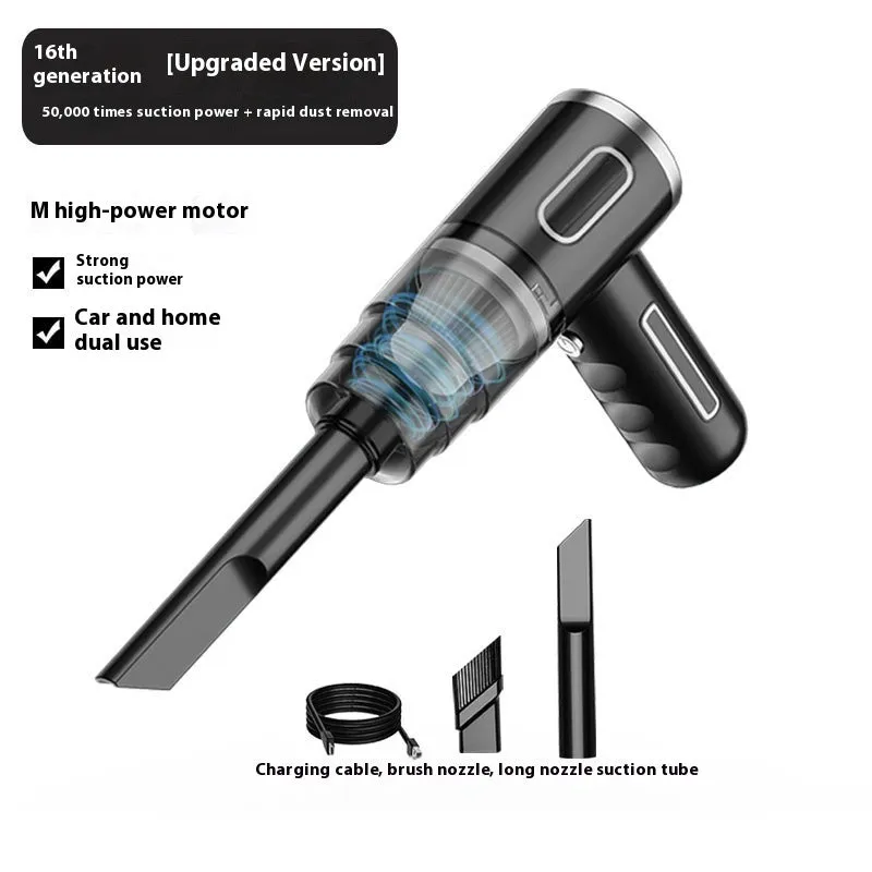 Portable USB dust collector in black with double filter element for car vehicle-mounted home use