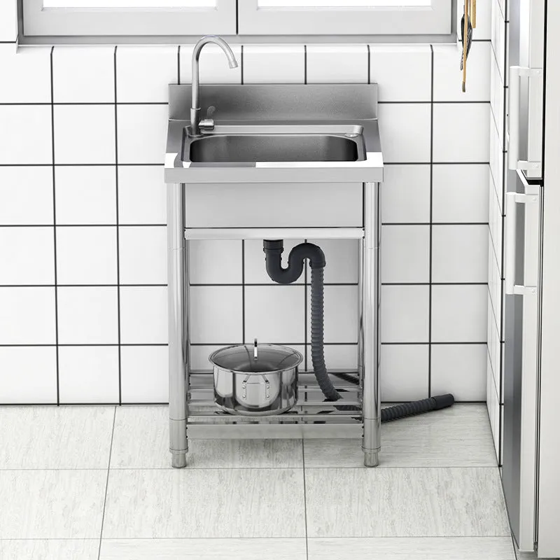 Thickened stainless steel vegetable washing basin with brushed finish and deep groove reinforcement, single sink design
