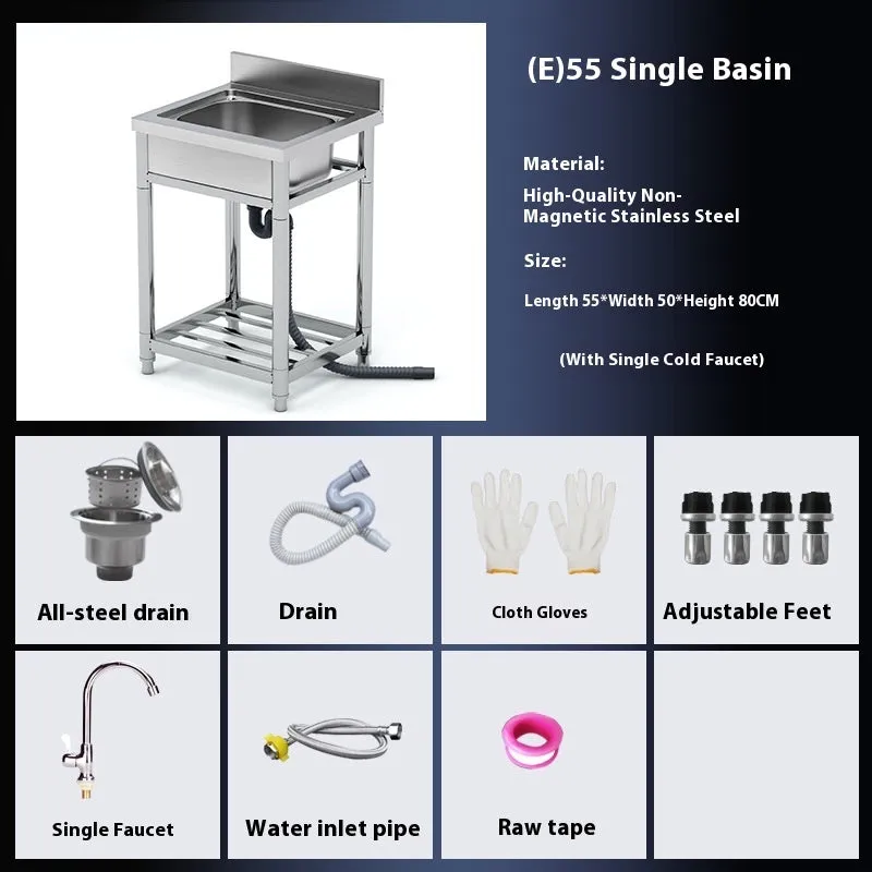 Thickened stainless steel vegetable washing basin with brushed finish and deep groove reinforcement, single sink design