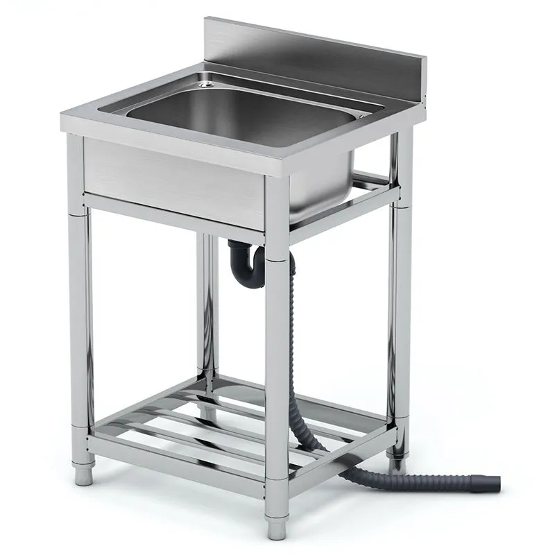 Thickened stainless steel vegetable washing basin with brushed finish and deep groove reinforcement, single sink design