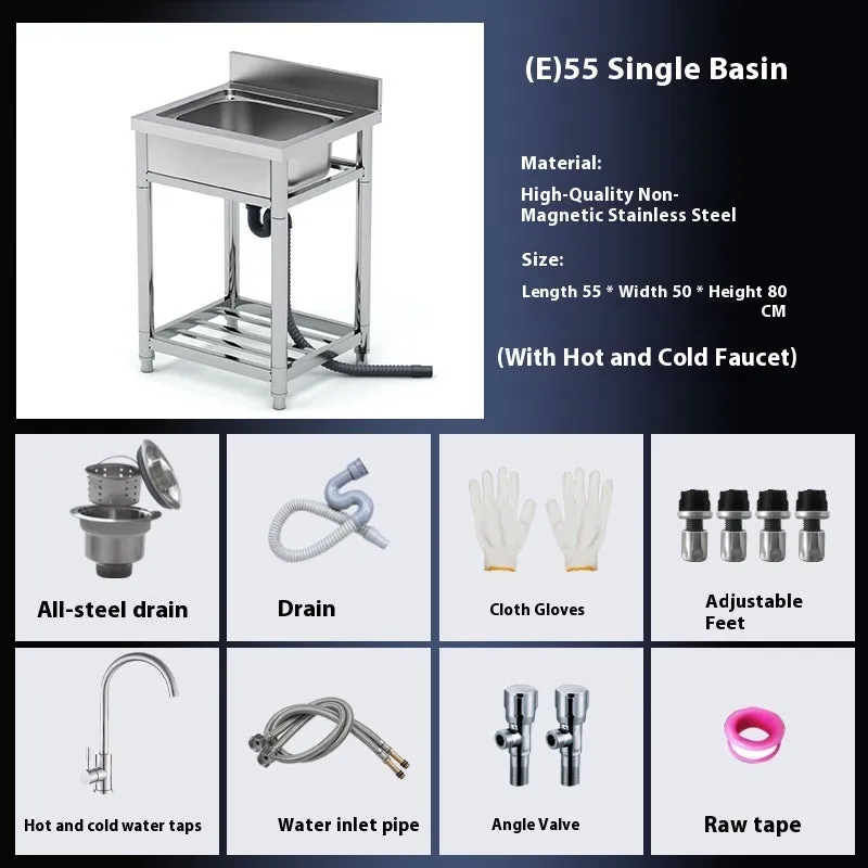 Thickened stainless steel vegetable washing basin with brushed finish and deep groove reinforcement, single sink design