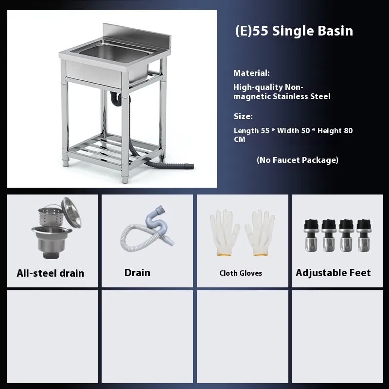 Thickened stainless steel vegetable washing basin with brushed finish and deep groove reinforcement, single sink design