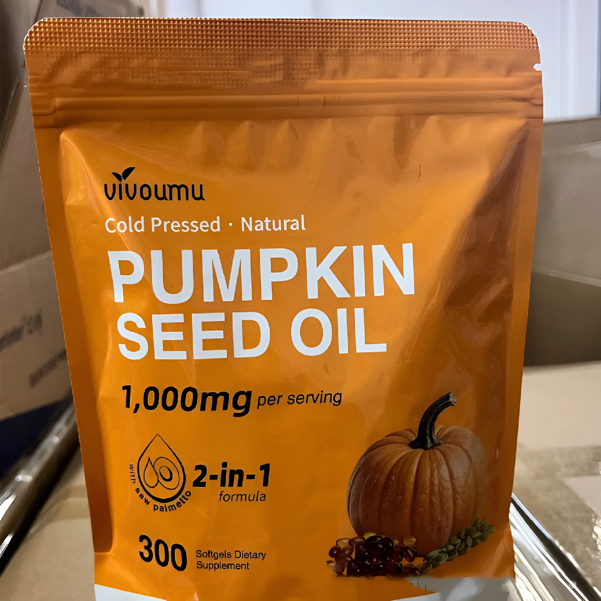 Vitamin Diet yellow pumpkin seeds soft capsules in bottle for adult dietary supplement