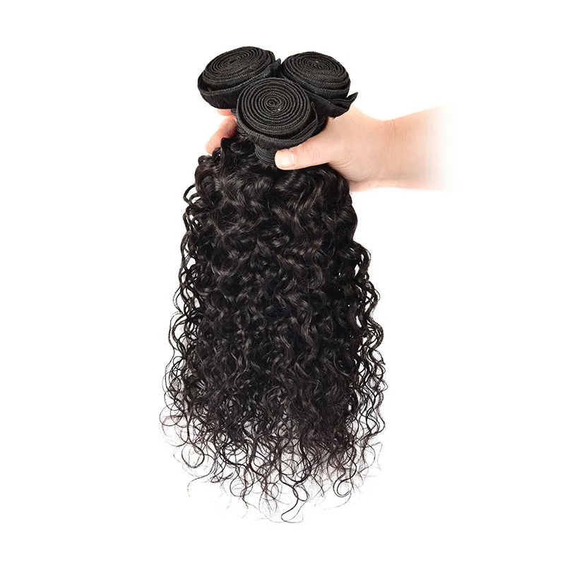 Real human hair extension water wave 9A natural colour wig for ladies