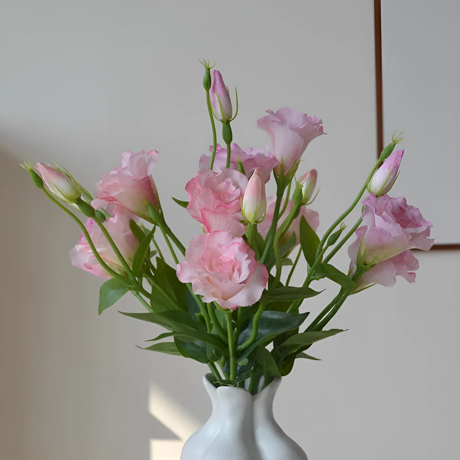 Artificial silk eustoma flower with three heads beige wedding home decoration