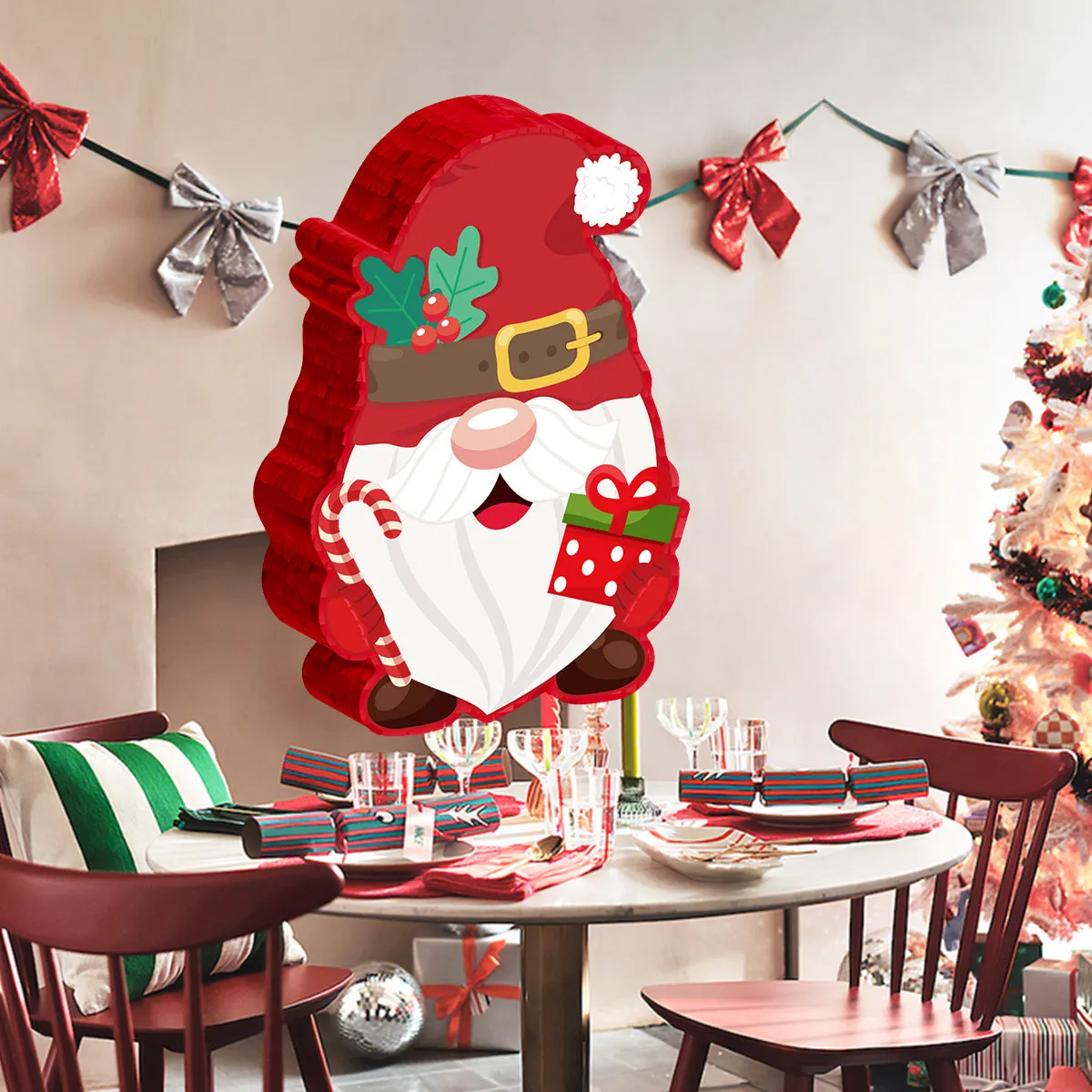 Creative Home Christmas elf pinata decoration in paper with strike stick, eye mask, and paper scraps, 27.5x7.5x40cm