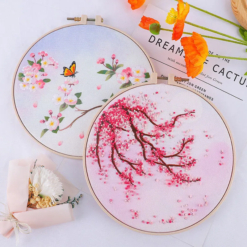 Nordic style embroidery fabric with grass leaf pattern on white canvas for beginner craft projects