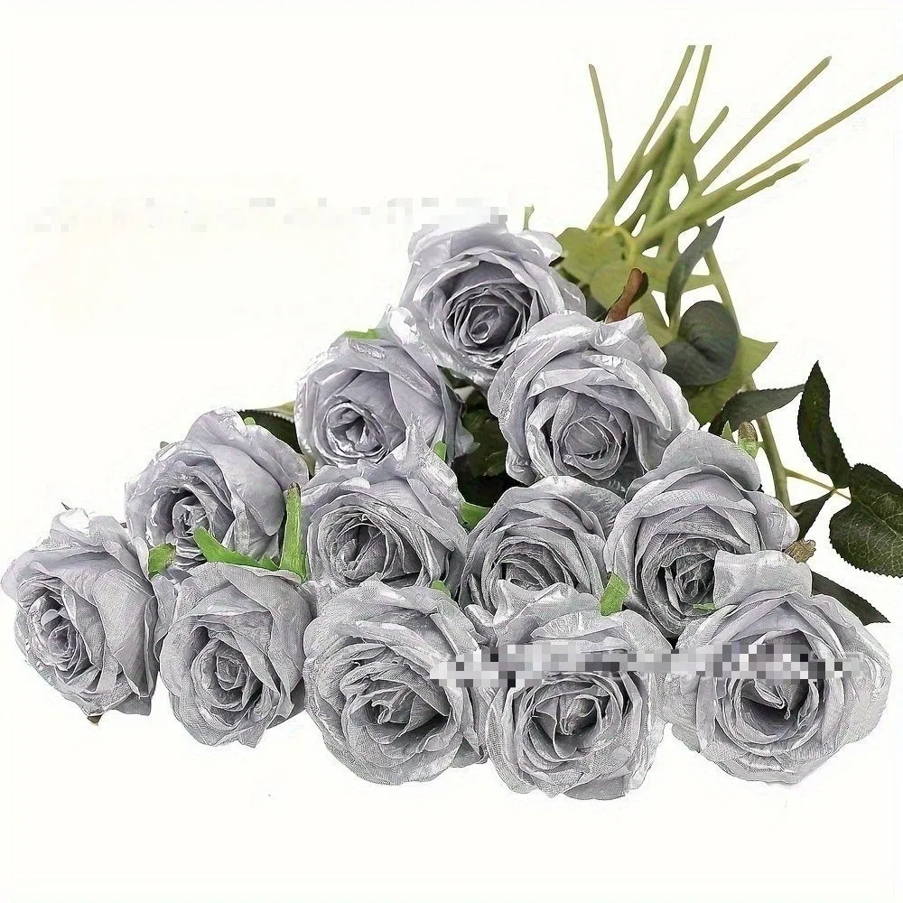 Single stem silk rose artificial flower in various colours for wedding home decor, 15g weight