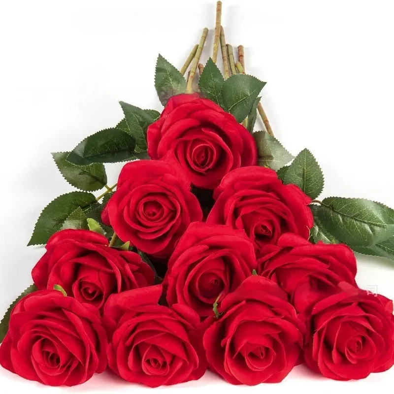 Single stem silk rose artificial flower in various colours for wedding home decor, 15g weight