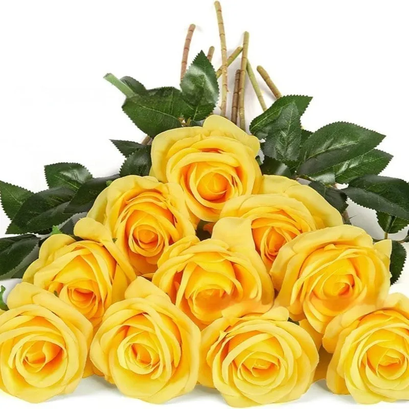 Single stem silk rose artificial flower in various colours for wedding home decor, 15g weight