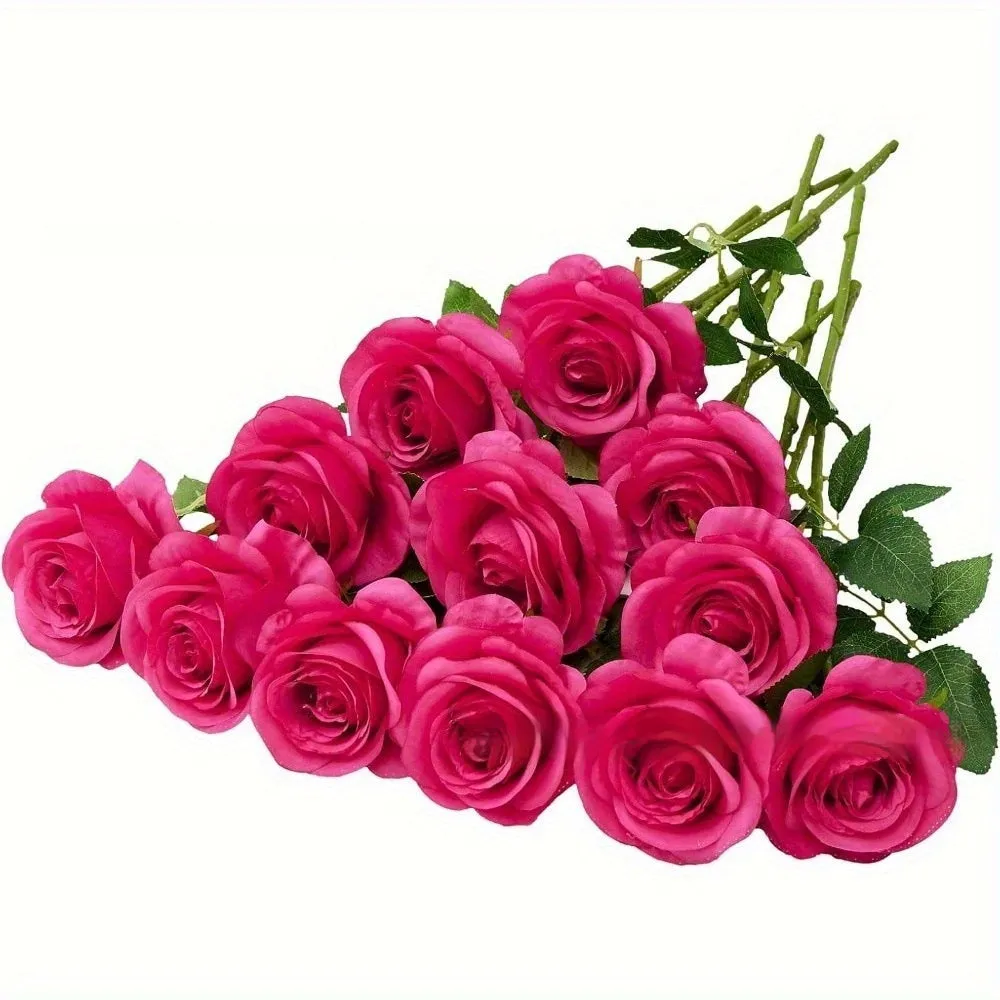 Single stem silk rose artificial flower in various colours for wedding home decor, 15g weight