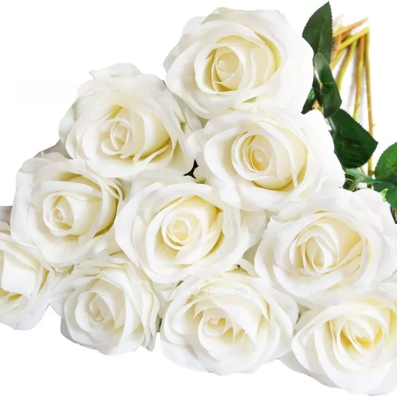 Single stem silk rose artificial flower in various colours for wedding home decor, 15g weight