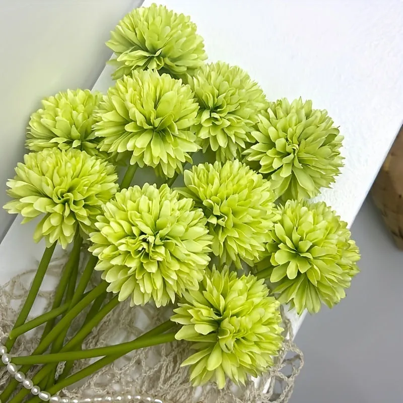 Green silk artificial flower single stem for desktop decoration, 20cm tall, dark green option