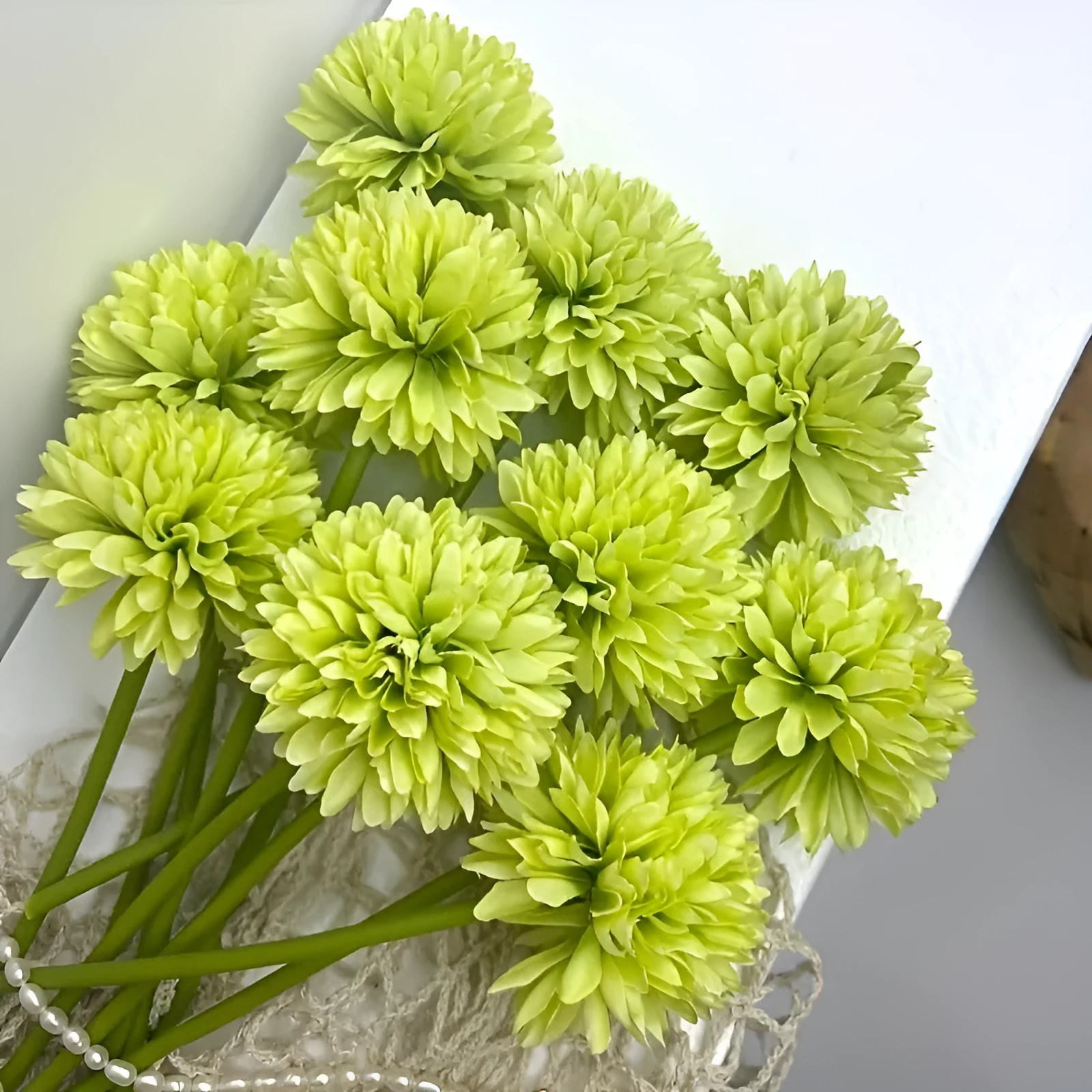 Green silk artificial flower single stem for desktop decoration, 20cm tall, dark green option