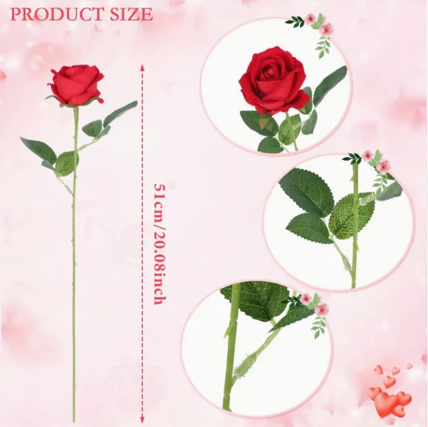 Red artificial silk flower bouquet with plastic stems for home decoration