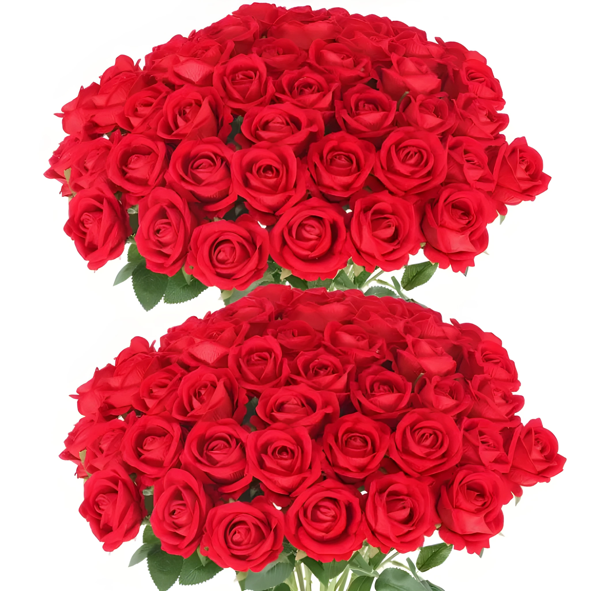 Red artificial silk flower bouquet with plastic stems for home decoration