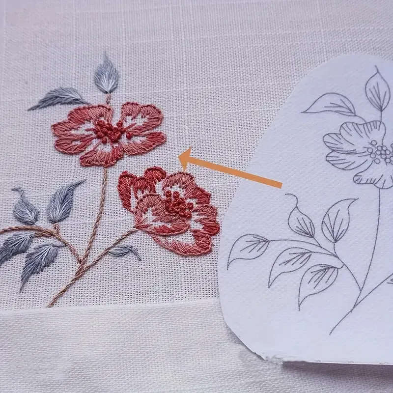 Handmade embroidery material package with water-soluble non-woven fabric, Nordic style pattern, compact packing size 18.5x23x2 cm