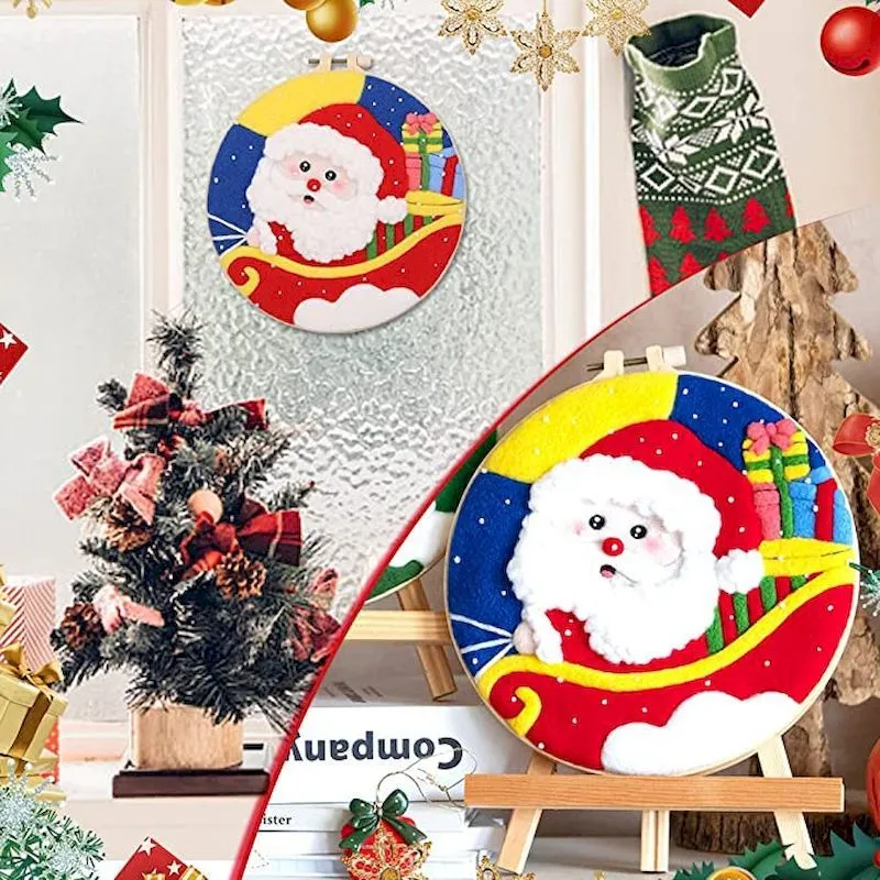 20x20cm square of linen fabric with a printed festive pattern for embroidery