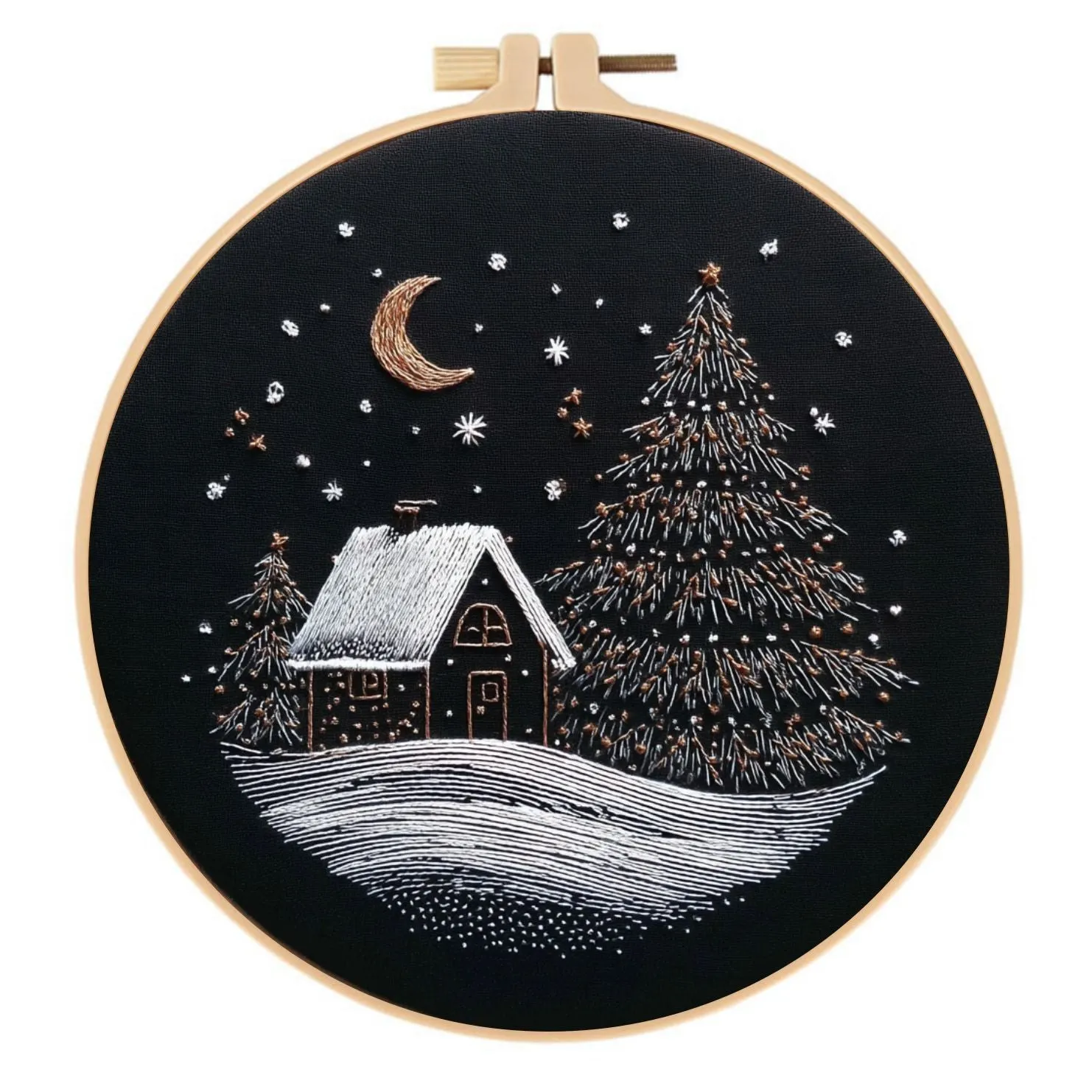Christmas snow house embroidery fabric kit 28x28cm cotton linen modern simplicity landscape pattern