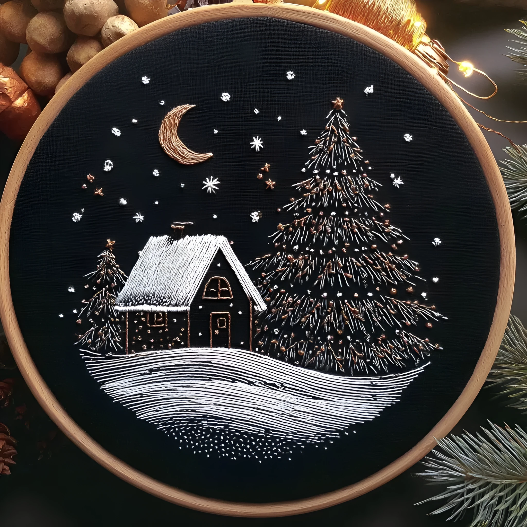 Christmas snow house embroidery fabric kit 28x28cm cotton linen modern simplicity landscape pattern