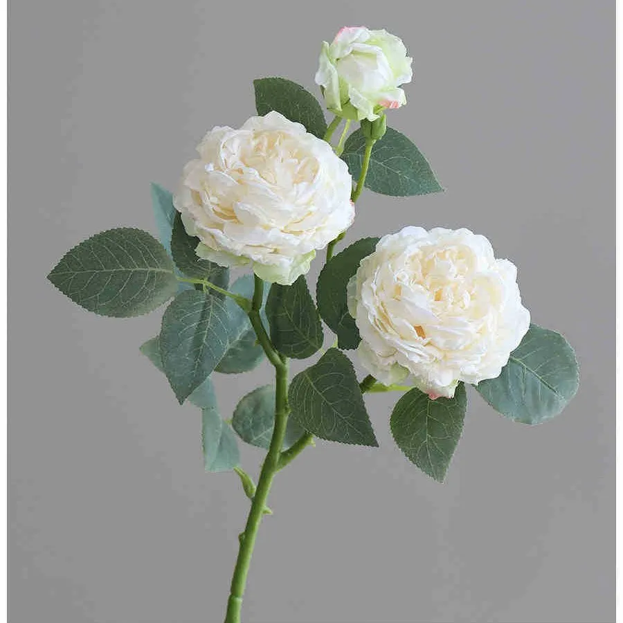 Single artificial silk rose stem with baking edge finish in beige colour