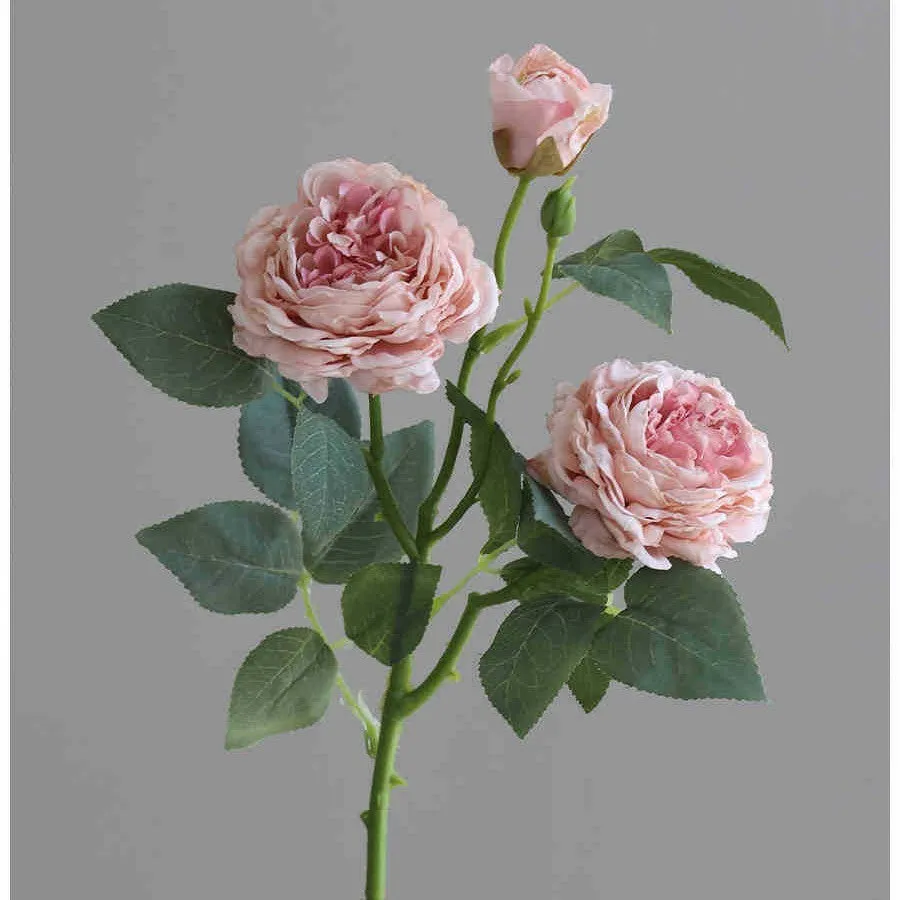 Single artificial silk rose stem with baking edge finish in beige colour
