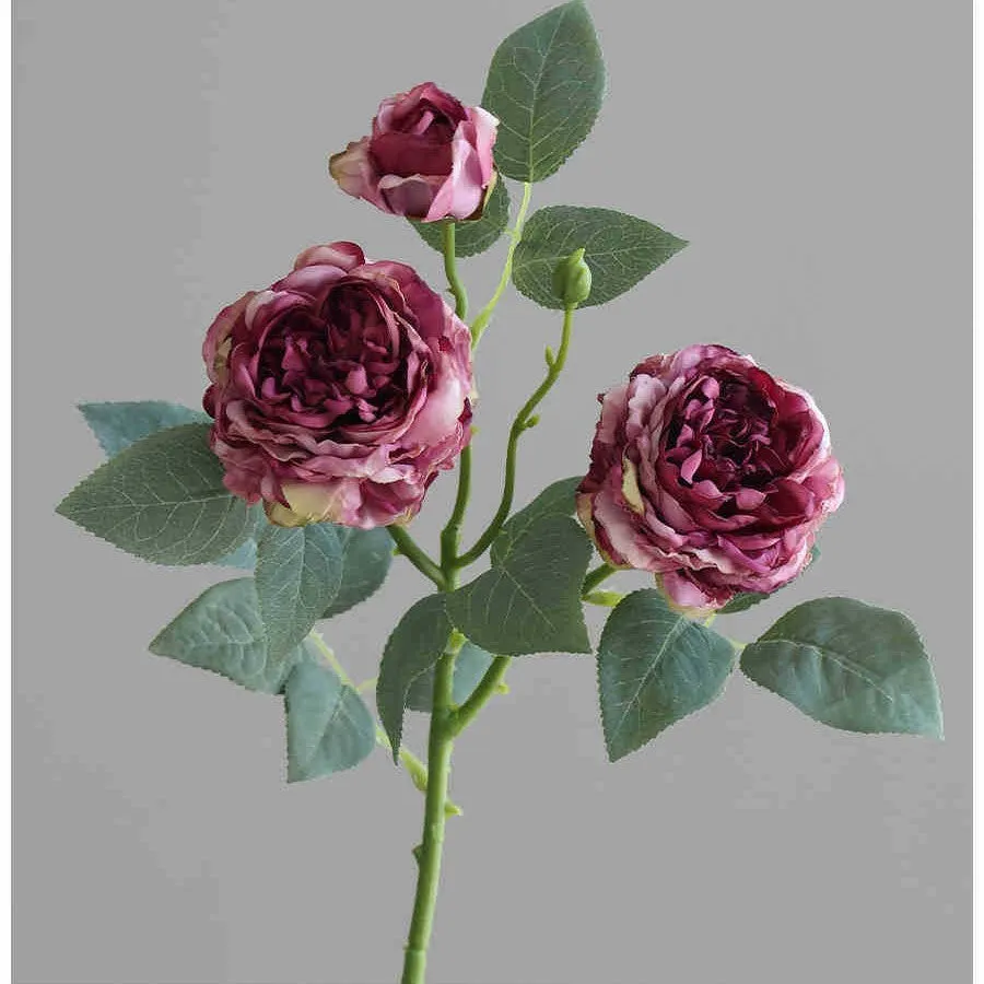 Single artificial silk rose stem with baking edge finish in beige colour