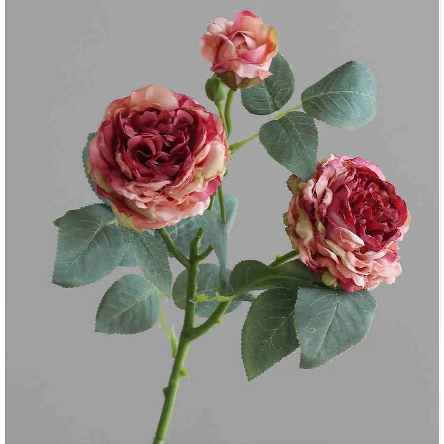Single artificial silk rose stem with baking edge finish in beige colour