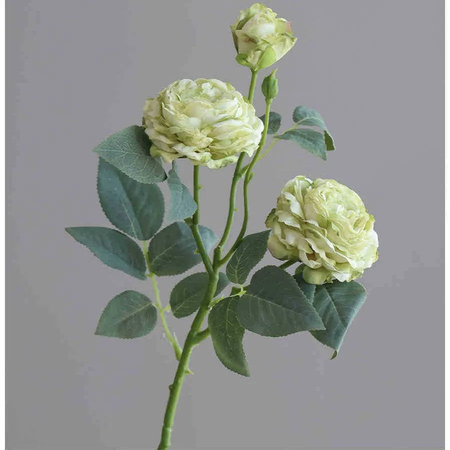 Single artificial silk rose stem with baking edge finish in beige colour