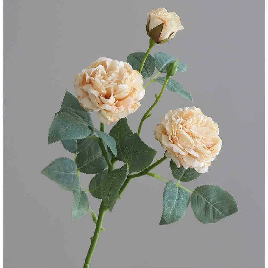 Single artificial silk rose stem with baking edge finish in beige colour