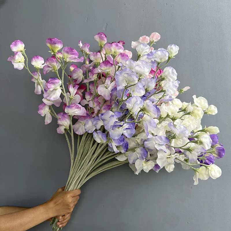 63cm purple flocked silk flower fake flower for wedding and home decor on white background