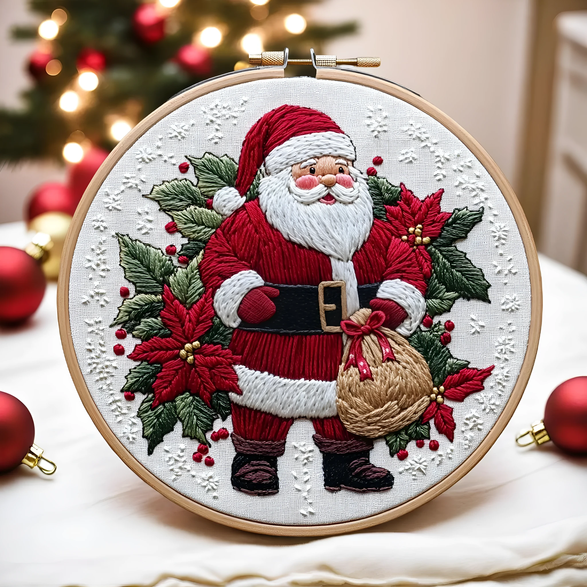 Santa Claus landscape embroidery kit with 28cm cotton linen fabric and complete materials